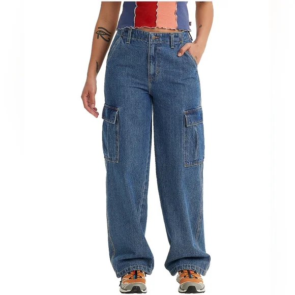 Levi's '94 Baggy Cargo Denim Jeans Pants Color Blue Womens Size 28 - Picture 1 of 12